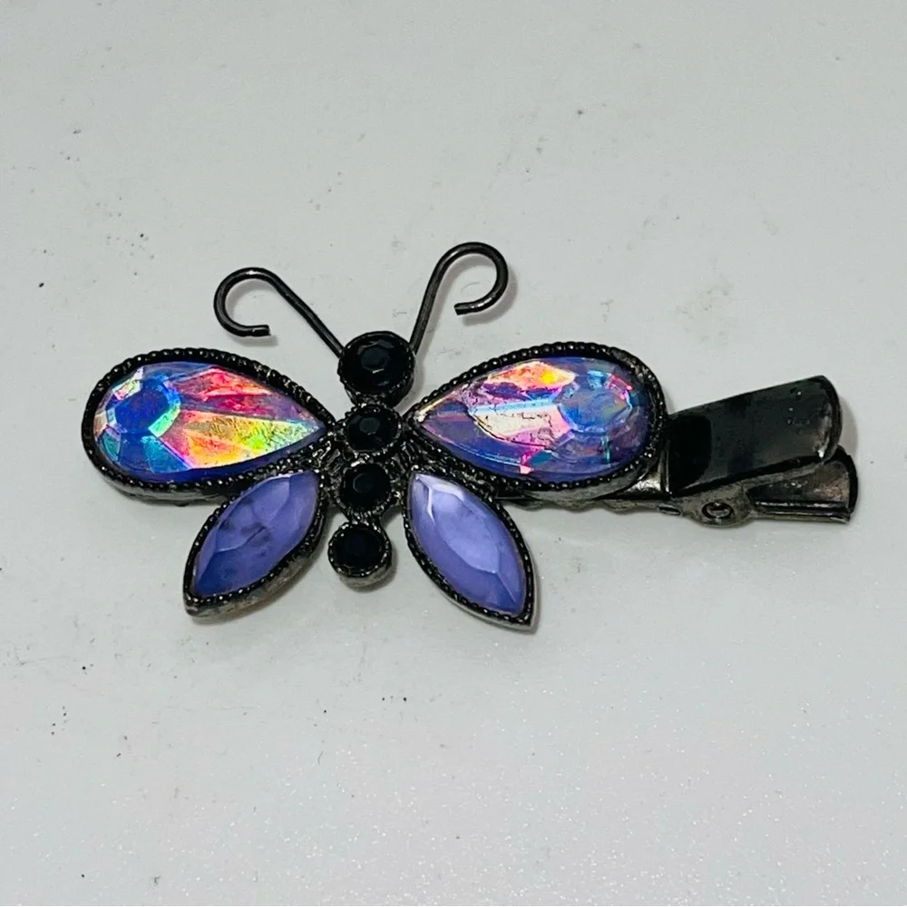 Petite AVON Purple and Iridescent Butterfly Hair Clip Cute Collectible